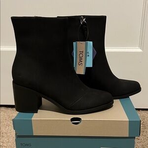 TOMS Women's Sleek Black Heeled Boots- Evelyn